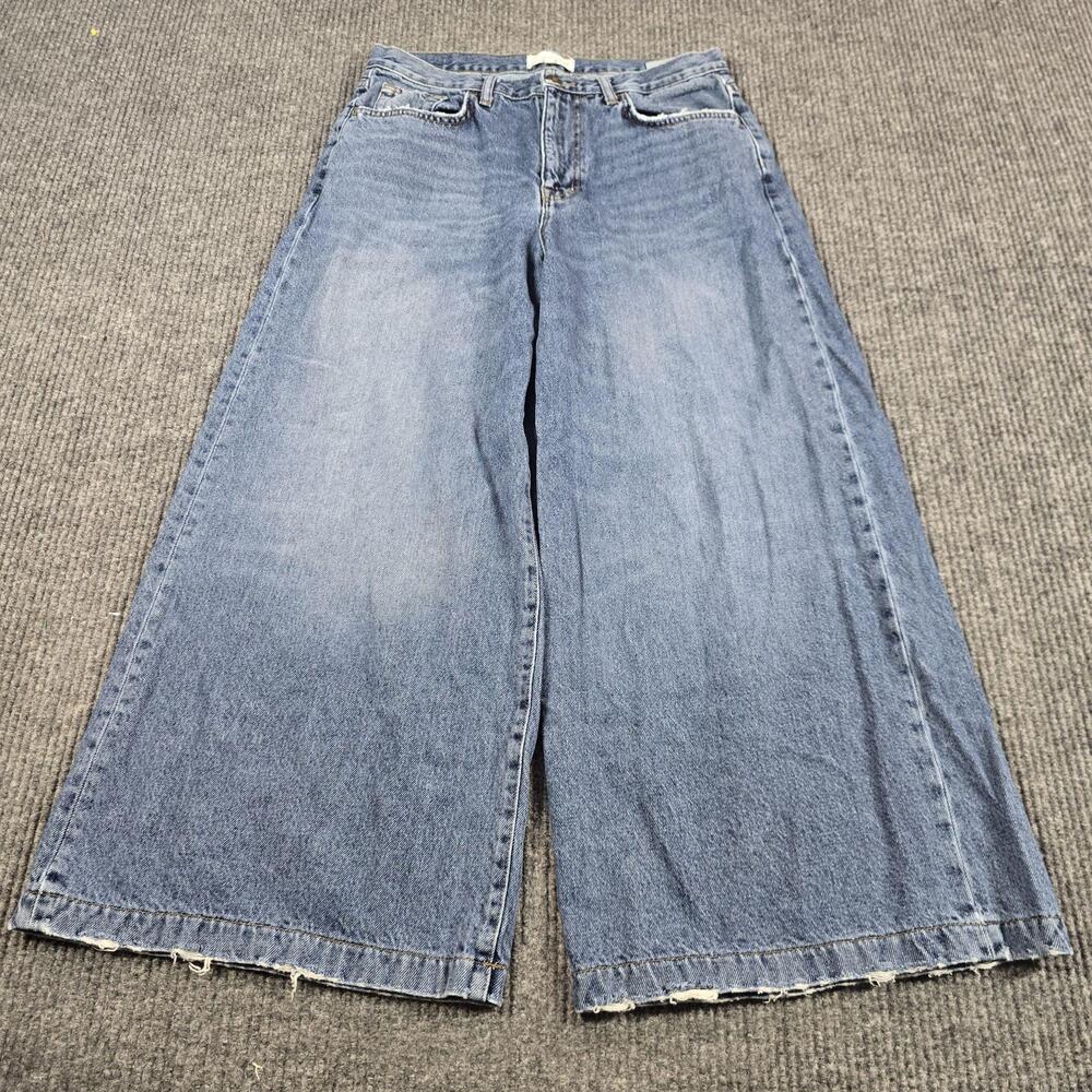 Current/Elliott Wide Leg Jeans Womens 30 Medium Blue Distressed Raw Hem Denim